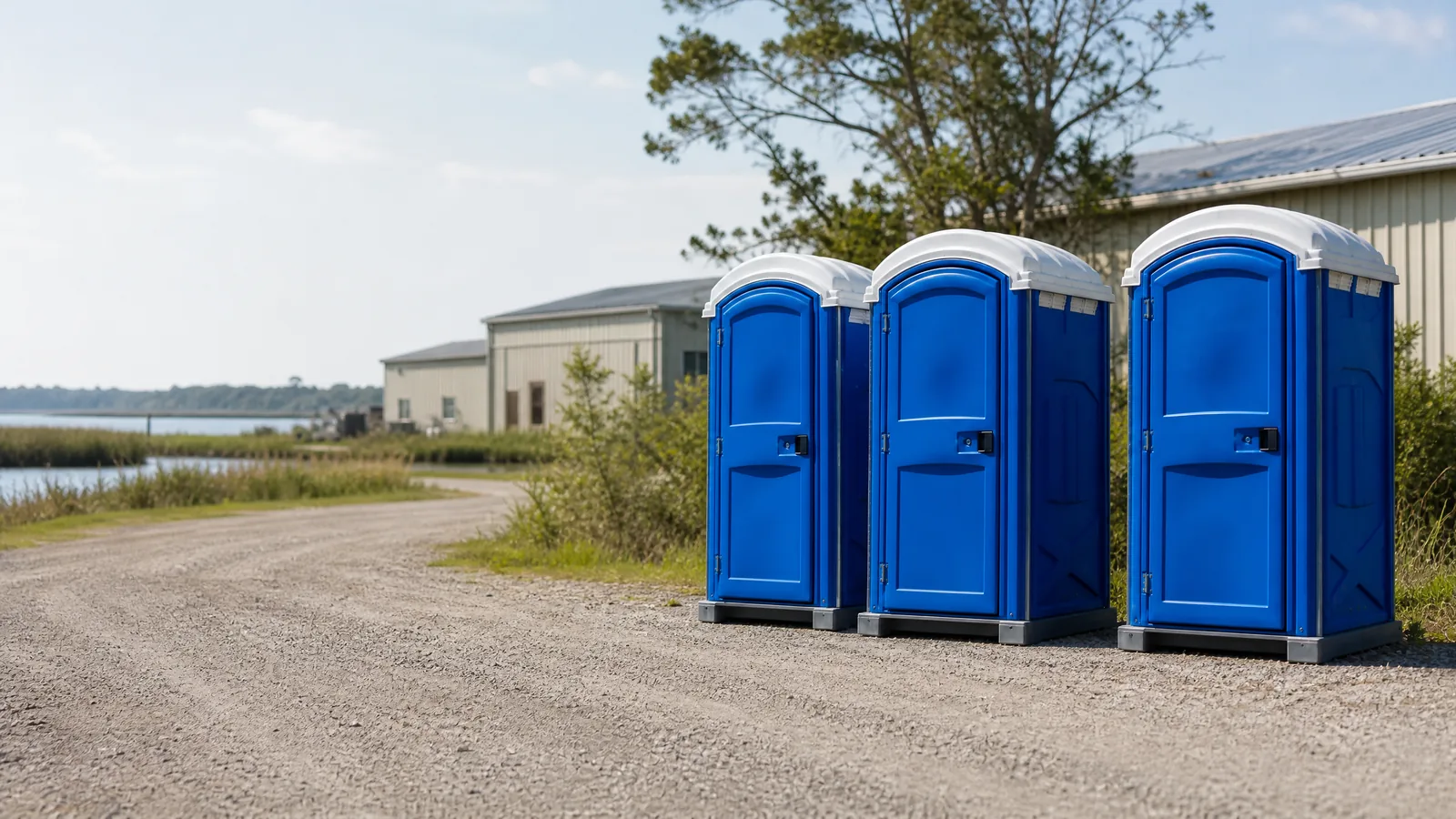Clean portable restroom units prepared for rental planning in Norfolk